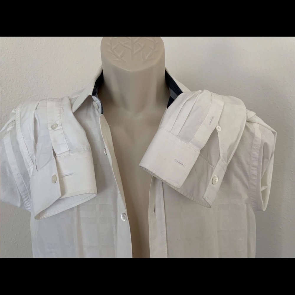 BURBERRY LONDON Mens Dressy Shirt White Button Down Nova Check Long Sleeve Sz L - Picture 11 of 16